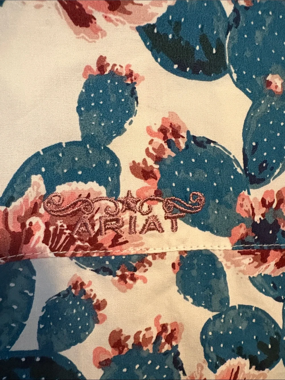 Ariat Teal Cactus & Pink Floral Button-Up Shirt - Picture 3 of 7